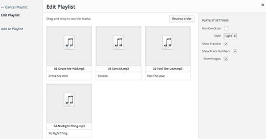 Arranging a playlist in WordPress media uploader