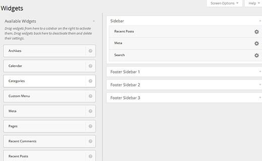 Widget area chooser in action Widget area chooser in action