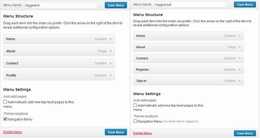 Create two different menus for logged in and logged out users Create two different menus for logged in and logged out users