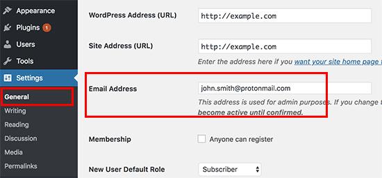Adding admin email address in WordPress Adding admin email address in WordPress