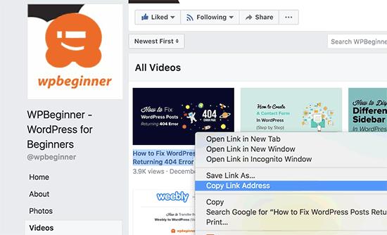 Copy the Facebook video URL Copy the Facebook video URL
