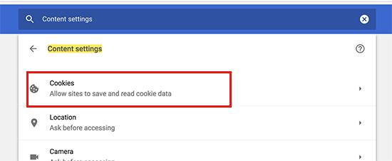 Cookies section in Chrome settings Cookies section in Chrome settings