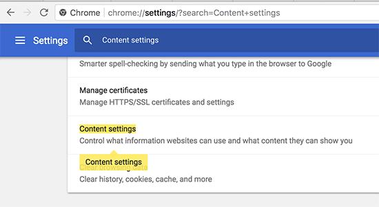 Content settings in Google Chrome Content settings in Google Chrome