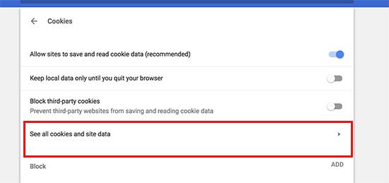 View all cookies and site data View all cookies and site data