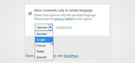 Allow Comments of a Language Allow Comments of a Language