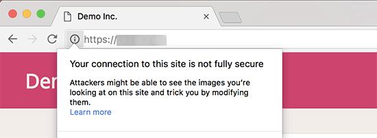 Not fully secure due to mixed content Not fully secure due to mixed content