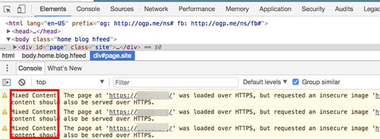 Mixed content displayed in developer tools Mixed content displayed in developer tools
