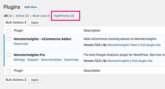 Plugin group list on the plugins page Plugin group list on the plugins page