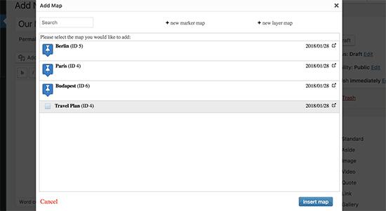 Select and insert map layer in your post or page Select and insert map layer in your post or page