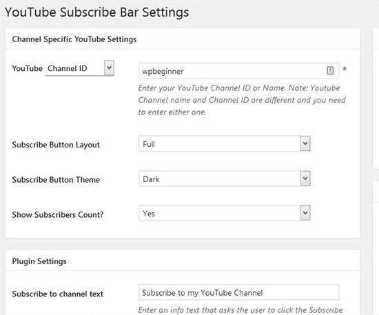 YouTube Subscribe Bar Settings YouTube Subscribe Bar Settings