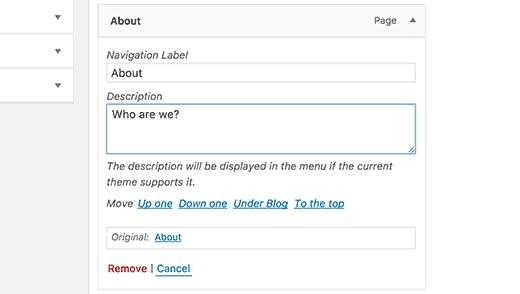 Description field added to menu items Description field added to menu items