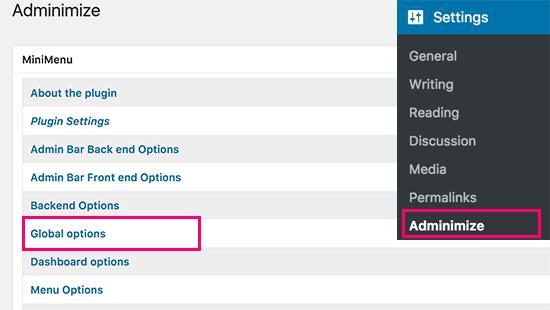 Adminimize Settings Adminimize Settings