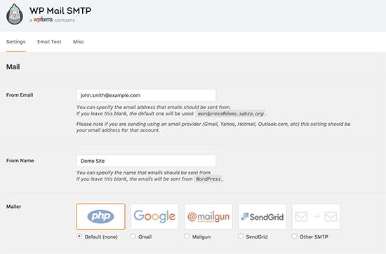 WP Mail SMTP settings