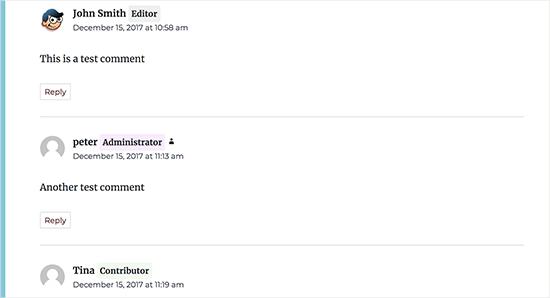 User role badges displayed with their comments User role badges displayed with their comments