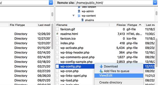 Edit wp-config file Edit wp-config file