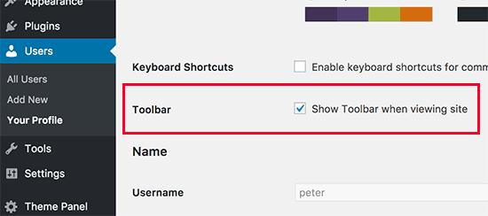 Show admin bar Show admin bar