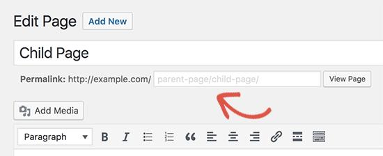 Change child page URL Change child page URL