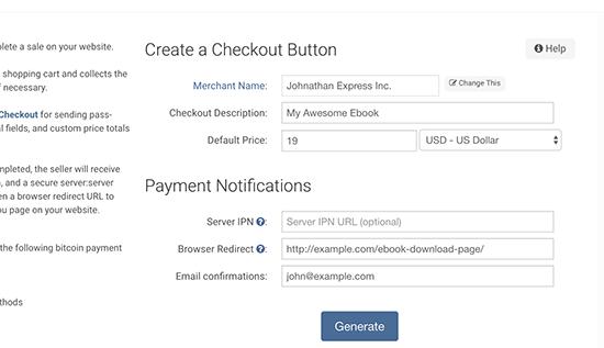 Generating checkout button Generating checkout button