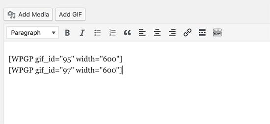 GIF shortcode in WordPress post editor GIF shortcode in WordPress post editor