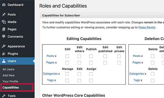 User roles and capabilities manager User roles and capabilities manager