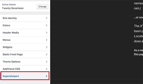 Export/Import option in Customizer Export/Import option in Customizer