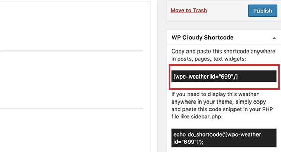 Copy the weather shortcode Copy the weather shortcode