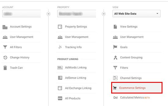 Ecommerce settings Ecommerce settings