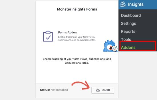 Install Forms Addon for MonsterInsights Install Forms Addon for MonsterInsights