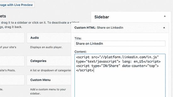 Linkedin button in a sidebar widget Linkedin button in a sidebar widget