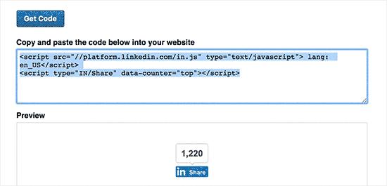 Copy the LinkedIn share button code Copy the LinkedIn share button code