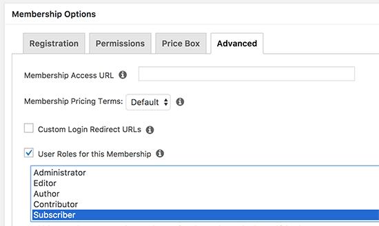 Select user role for membership plan Select user role for membership plan