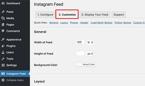 Customize Instagram feed Customize Instagram feed