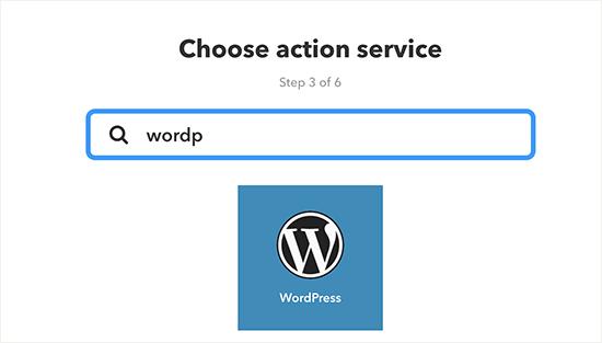 Choose WordPress as action service Choose WordPress as action service