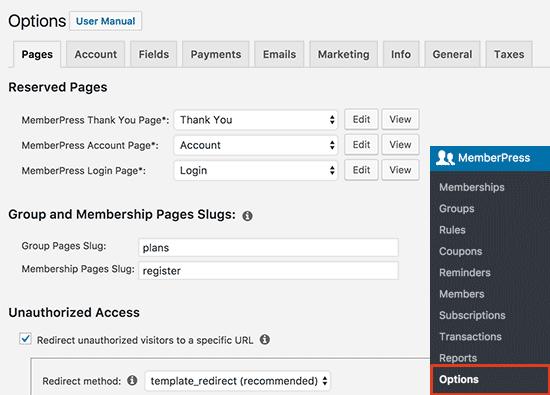 MemberPress settings MemberPress settings
