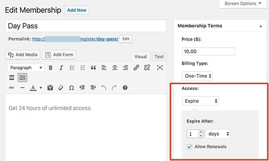 Editing a membership plan Editing a membership plan