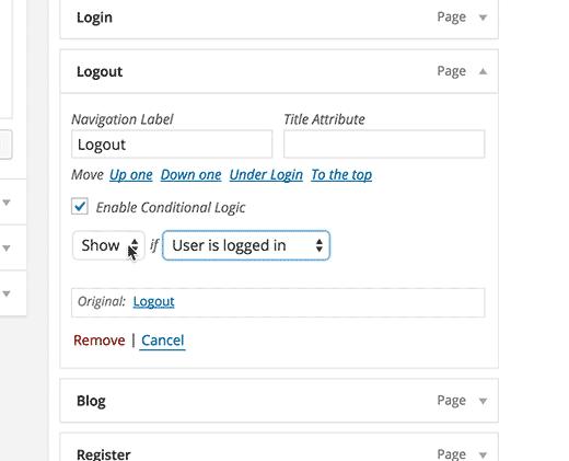 Conditional logic option for a menu item Conditional logic option for a menu item