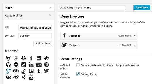 Adding social menus Adding social menus