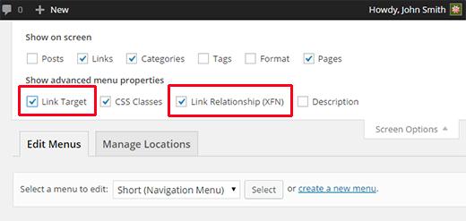 Check target and link relationship boxes in Screen Options Check target and link relationship boxes in Screen Options