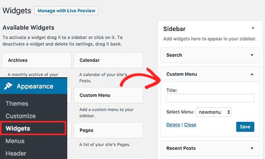 Adding navigation menu to sidebar widget Adding navigation menu to sidebar widget