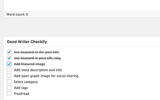 Blog post check list below the post editor Blog post check list below the post editor