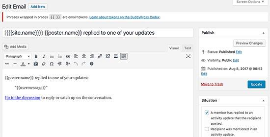 Editing email notifications Editing email notifications