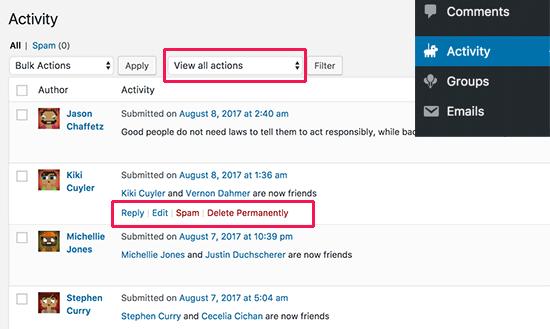 Managing user activity in BuddyPress Managing user activity in BuddyPress