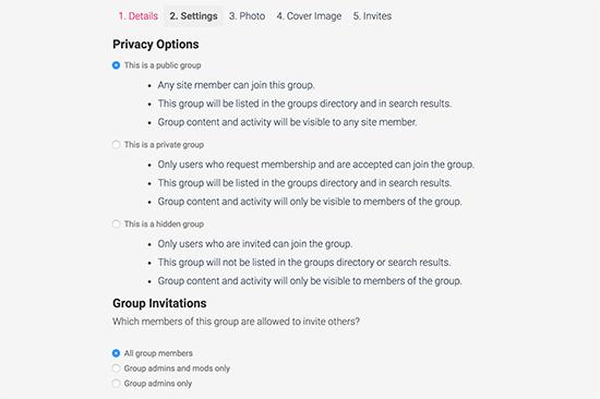 Group privacy settings Group privacy settings
