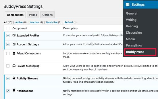 BuddyPress Settings BuddyPress Settings