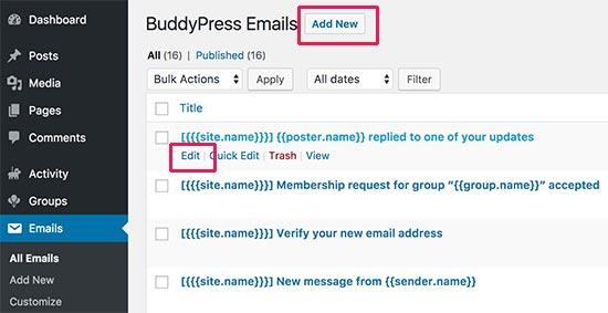 Edit email notifications in BuddyPress Edit email notifications in BuddyPress