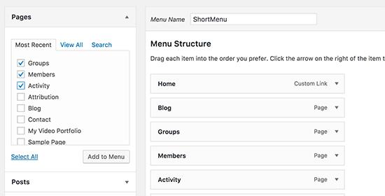 BuddyPress navigation BuddyPress navigation