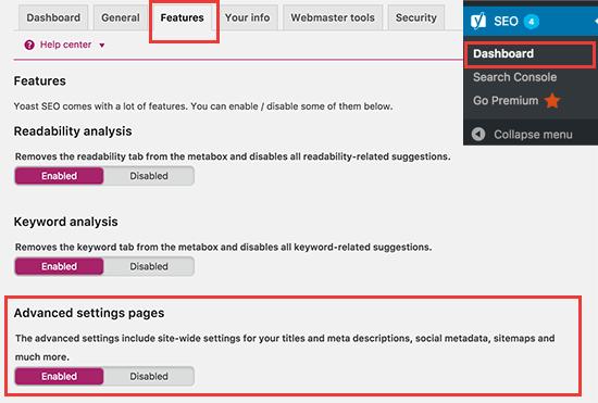 Enable advanced settings pages in Yoast SEO Enable advanced settings pages in Yoast SEO