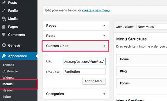 Add fanfiction to navigation menus in WordPress Add fanfiction to navigation menus in WordPress