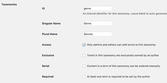 Taxonomy settings Taxonomy settings