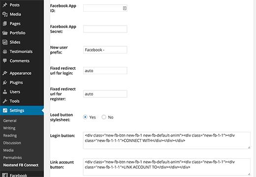 Facebook Connect settings Facebook Connect settings